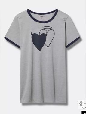 Torrid Classic Fit Grey Navy Heart Angel Devil Print Graphic Tee 1X 14 16